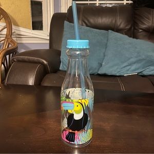 Colorful Toucan Tropical Plastic Reusable Bottle w/Straw, NWOT
